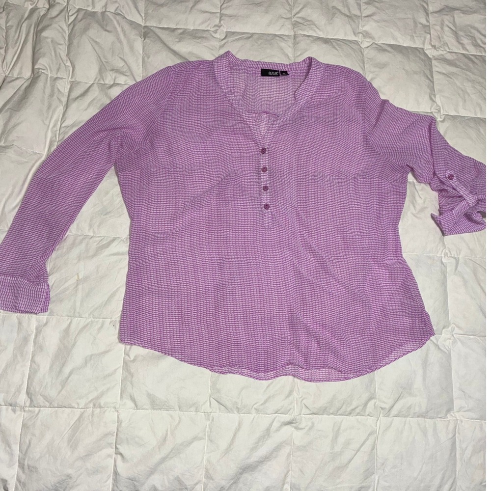 ANA A New Approach Purple White Textured Roll Tab Sleeve Blouse XL